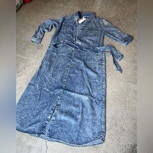 Soft Surroundings Chambray Belted Dress, NWT, Long, Tencel, Petite M, PM